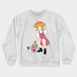 Gardening Girl with Flowers Crewneck Sweatshirt